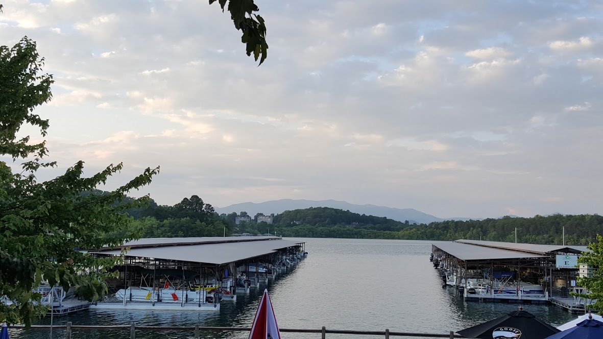 Lake Chatuge marina and mountain shoreline