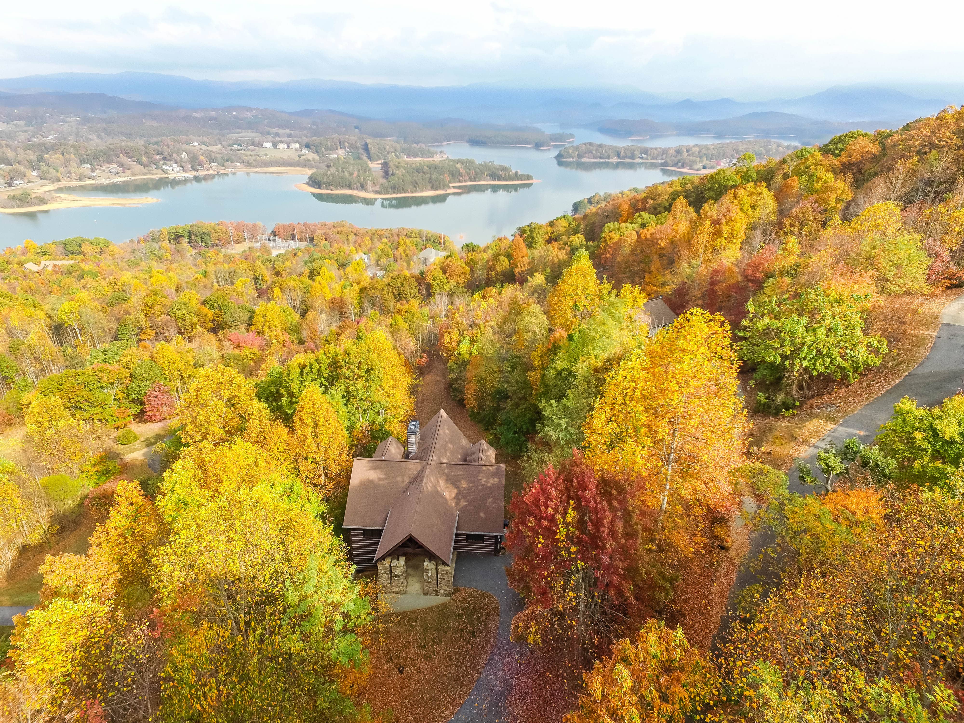 Aerial view of mountain and lake properties in North Georgia
